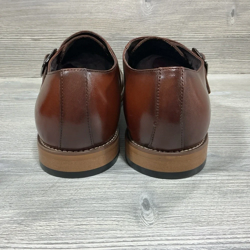 Stacy Adams Desmond Shoes Cap Toe Monk Strap Cognac Leather 25162-221 Men's 13 M